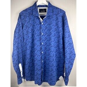 Maceoo Men's Shirt XL Long Sleeve Einstein Staircase Blue Cards Italian Jacquard